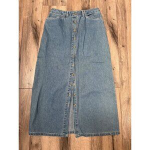 Vtg Club Newport Light Weight Denim Skirt Size 6P Cotton Midi Length Button-Fron